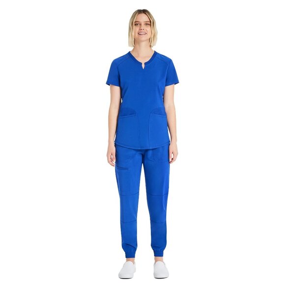 Scrubstar Women's Performance Notch Neck Top in Electric Blue Size Medium - Picture 2 of 11